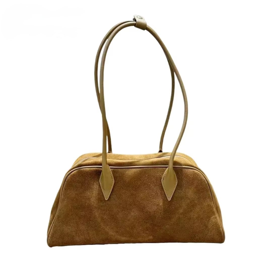 Women’s Large Genuine Leather Tote Soft Matte Suede Cowhide Shoulder Bag, Commuter Handbag