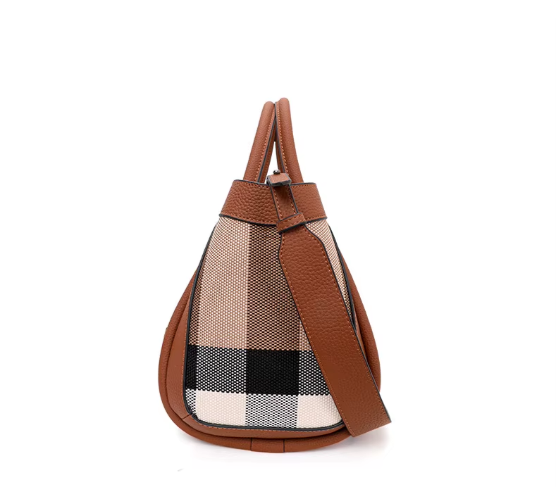 Women's Retro Checkered Canvas & Cowhide Handbag – Luxury Designer Crossbody Bag