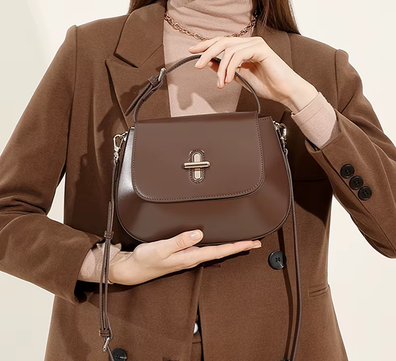 Women's Elegant Leather Saddle Bag – Crossbody, Shoulder & Tote, Luxury Handbag