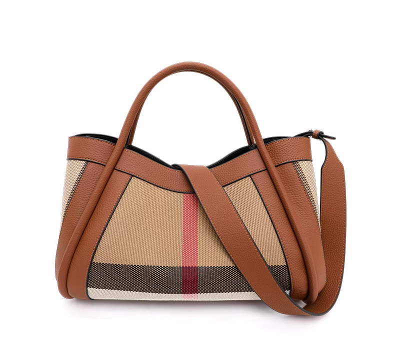 Women's Retro Checkered Canvas & Cowhide Handbag – Luxury Designer Crossbody Bag
