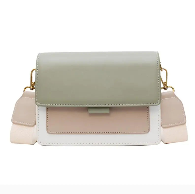 Women’s Contrast Color Leather Crossbody Bag – Stylish Women’s Travel Messenger Bag