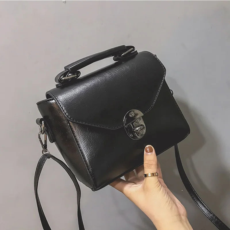 Women’s Vintage Lock Shoulder Bag Elegant Leather Crossbody Handbag