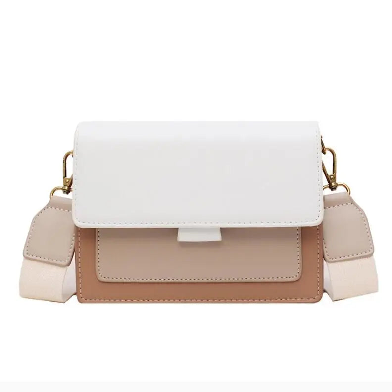 Women’s Contrast Color Leather Crossbody Bag – Stylish Women’s Travel Messenger Bag