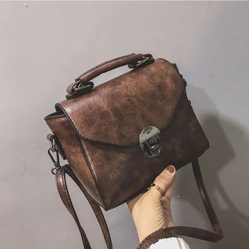 Women’s Vintage Lock Shoulder Bag Elegant Leather Crossbody Handbag