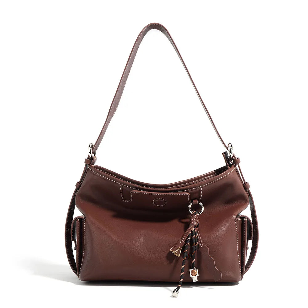 Women’s Luxury Genuine Leather Handbag Vintage Cowhide Top-Grain Tote for Summer Fashion