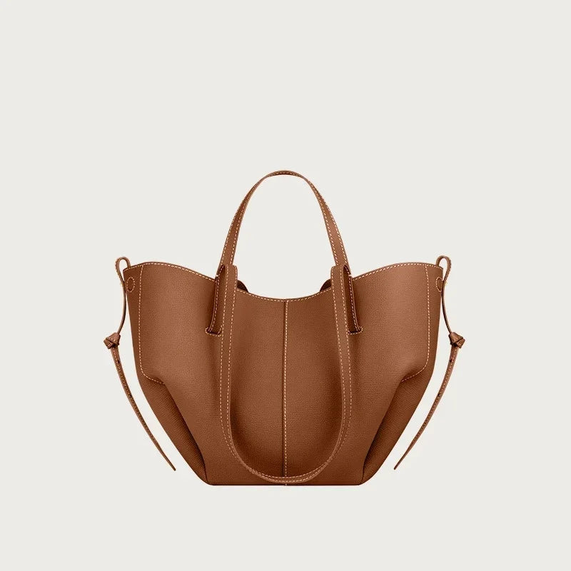 Women’s French Luxury Leather Handbag – Pleated Shoulder and Underarm Bag