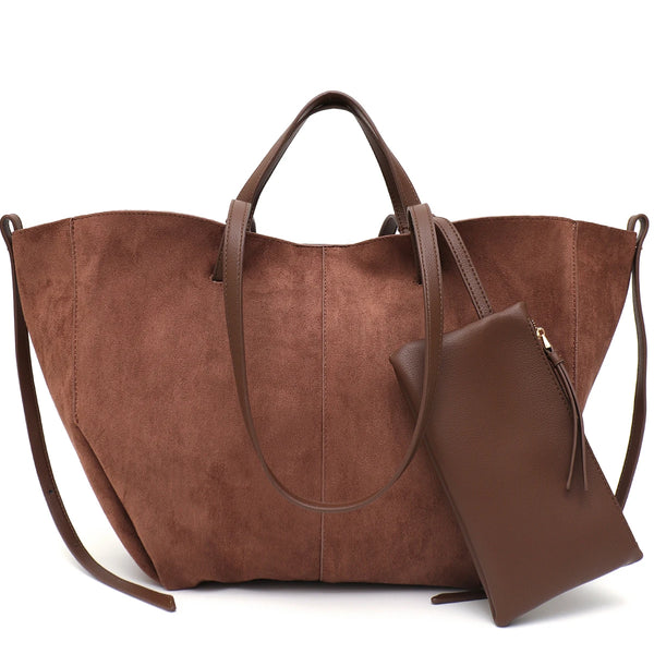 Women’s Soft Faux Suede Tote Bag – Large Capacity Shoulder Purse for Daily Use