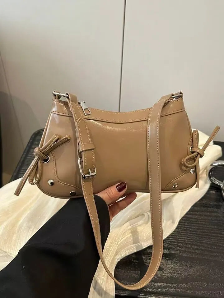 Women’s Versatile Bow Shoulder Bag European & American Style, Soft Leather Handbag