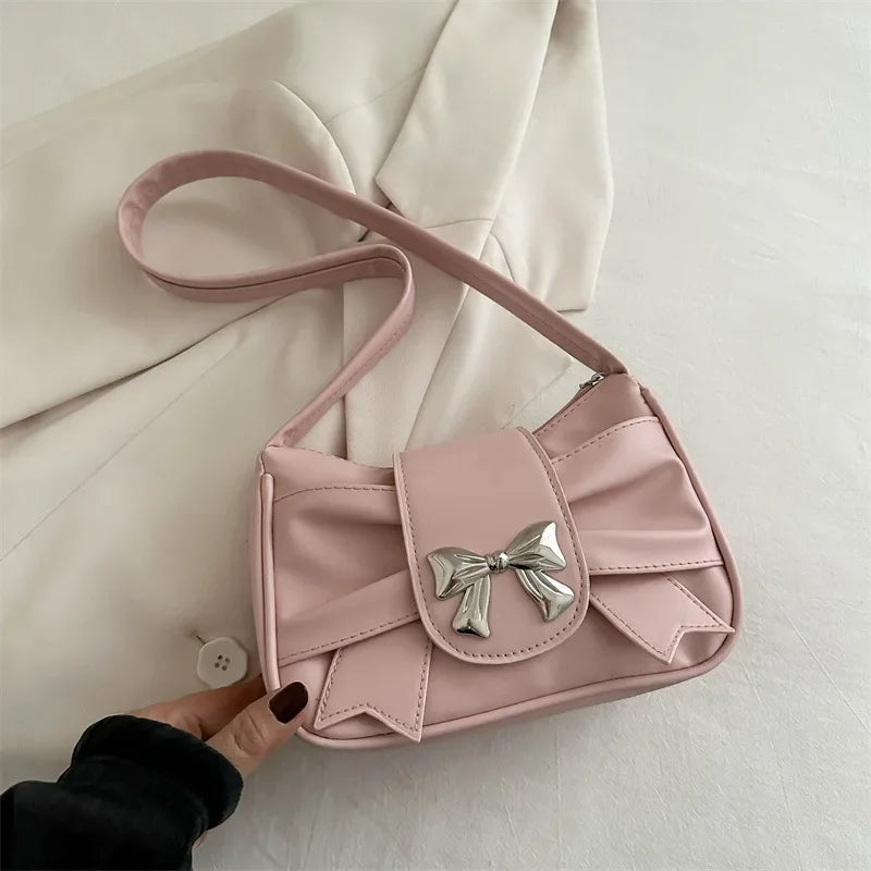 Women’s Casual Bow Shoulder Bag Stylish Underarm Handbag for Daily
