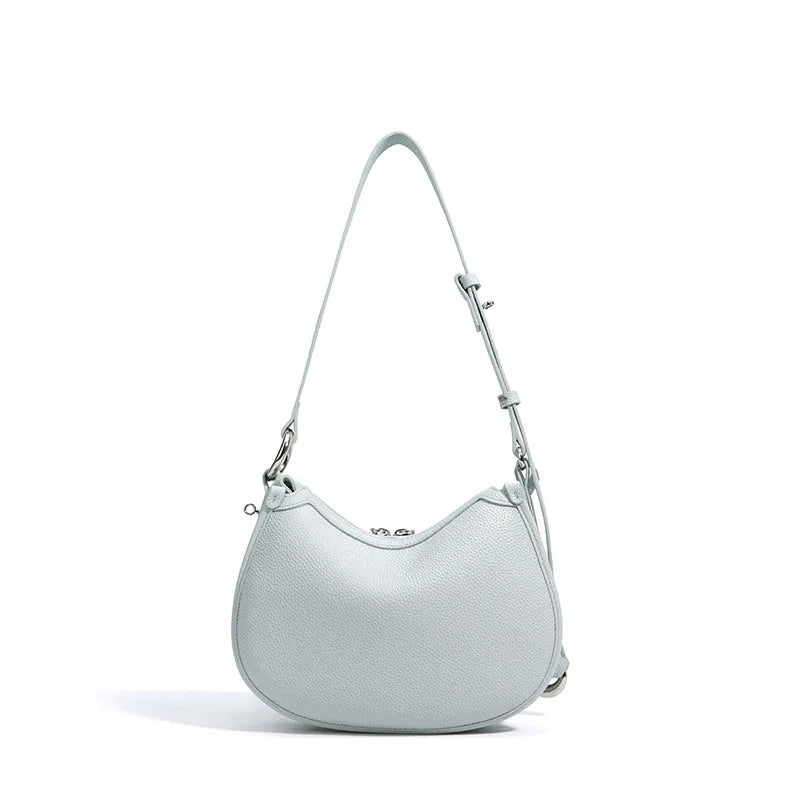 Women’s Blue Round Saddle Bag – Summer Cow Leather Crossbody Bag