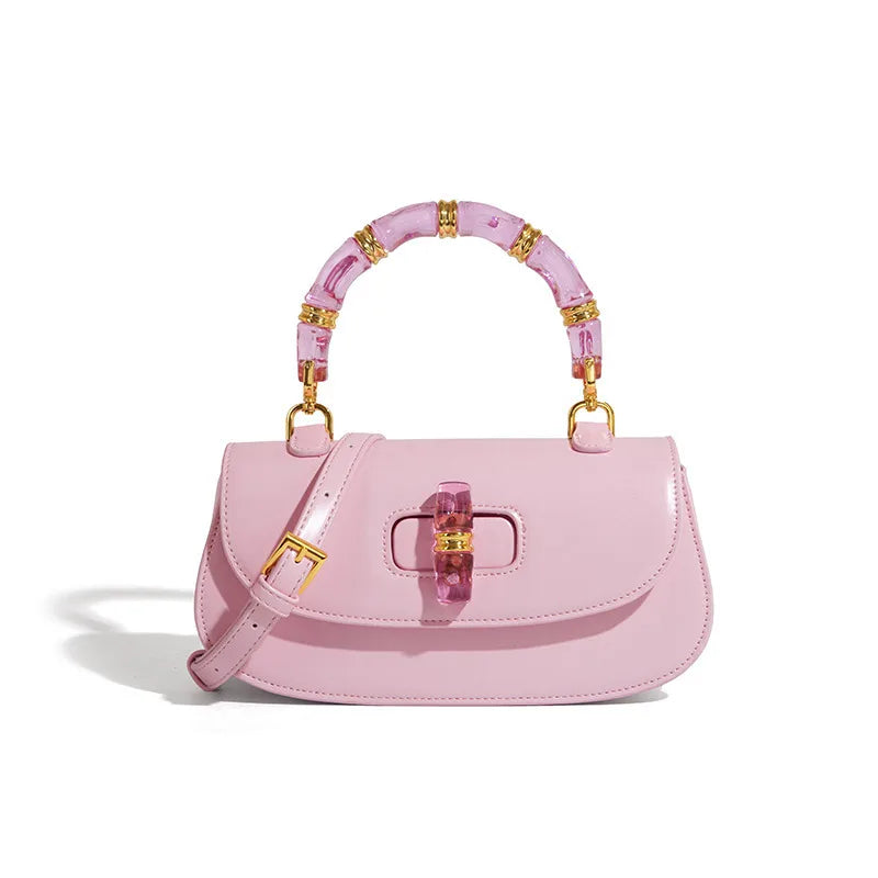 Women's Luxury Leather Clutch Bag – Bamboo Handle, Retro Exquisite Design