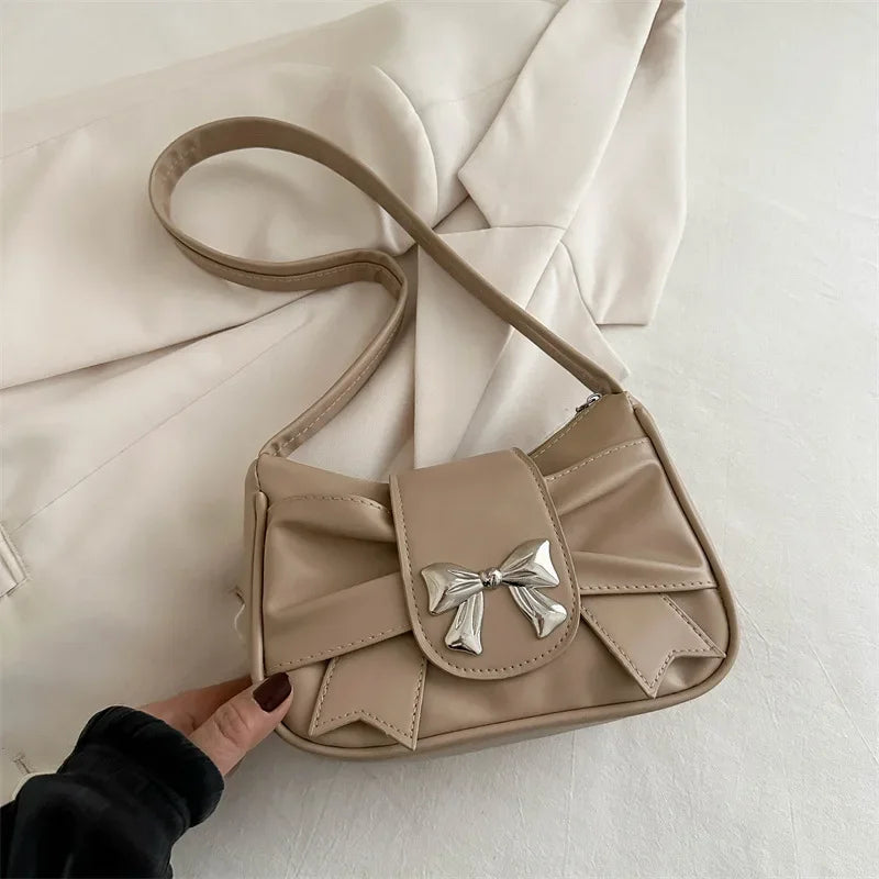 Women’s Casual Bow Shoulder Bag Stylish Underarm Handbag for Daily