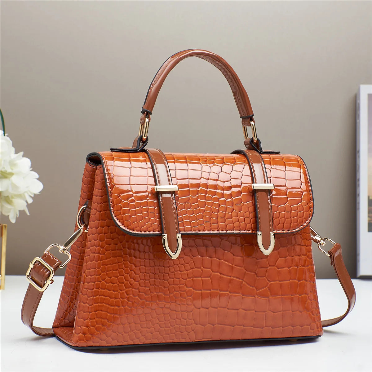 Women's Style Crossbody and Shoulder Bag – Elegant Alligator Pattern Handbag