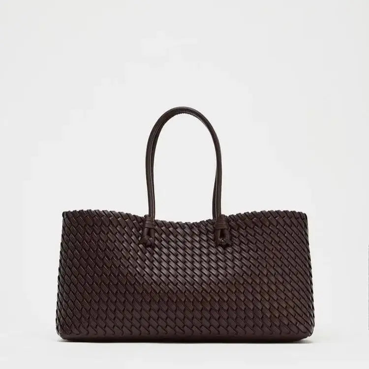 Women’s Woven Shopper Bag – Stylish Elongated Tote for Daily Use