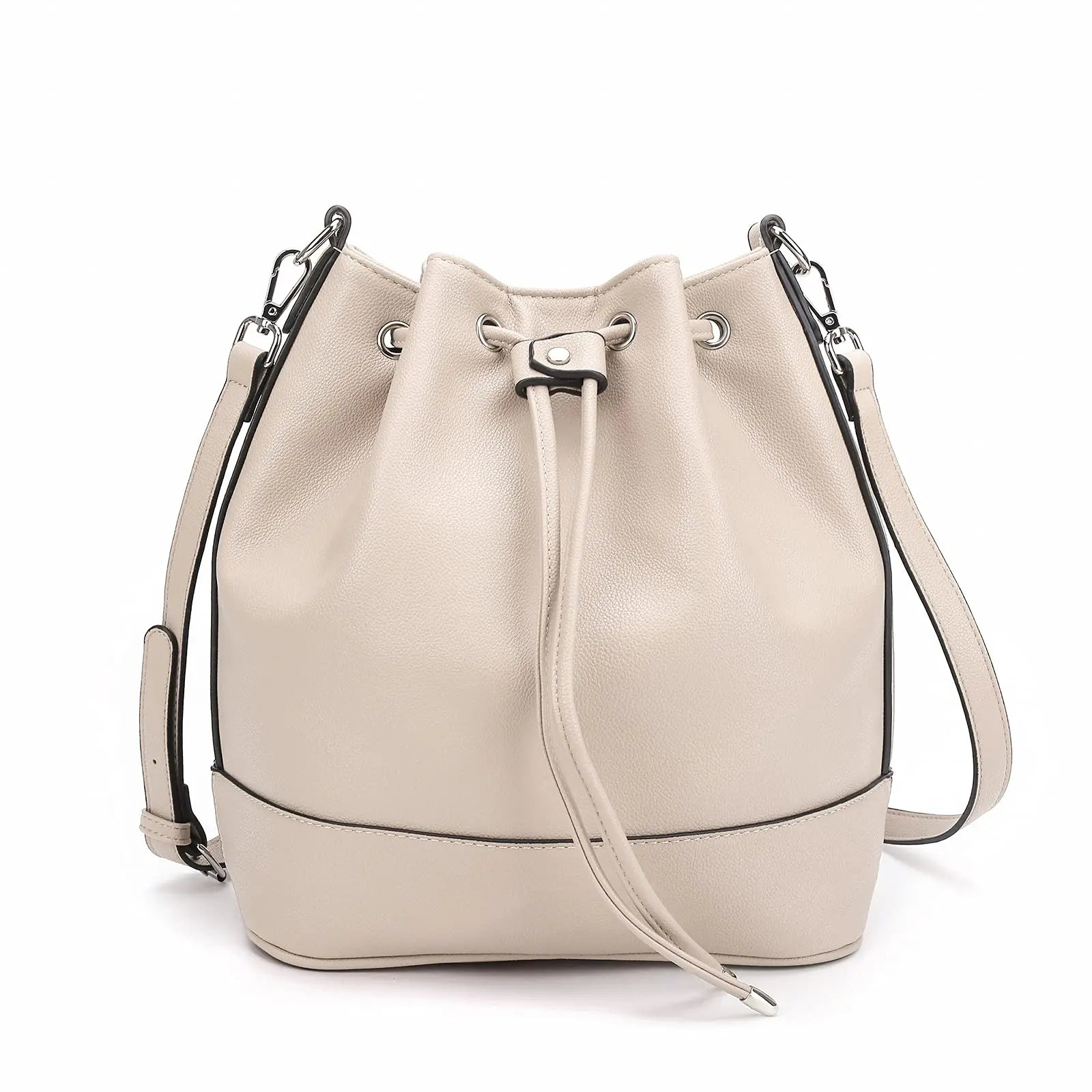 Women’s Leather Bucket Bag – Medium Drawstring Crossbody Tote & Hobo Handbag with 2 Shoulder Straps