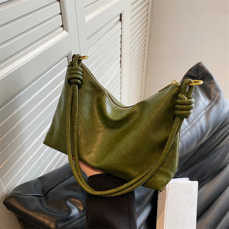 Women’s High-End Soft Leather Bag Stylish Single Shoulder and Crossbody with Wide Geometric Strap