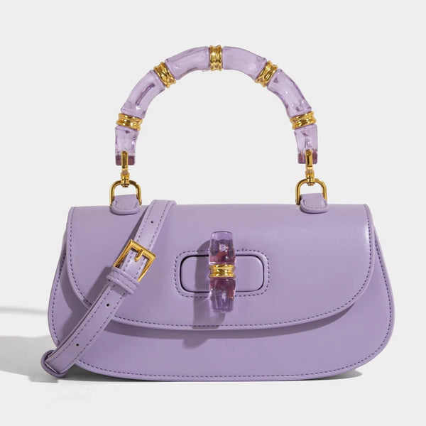 Women’s Classic Baguette Saddle Bag – Leather Shoulder Bag with Acrylic Top Handle