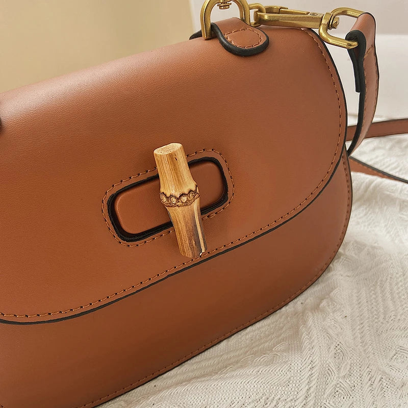 Women’s Luxury Bamboo Saddle Bag – High Quality Designer Crossbody and Shoulder Satchel Handbag