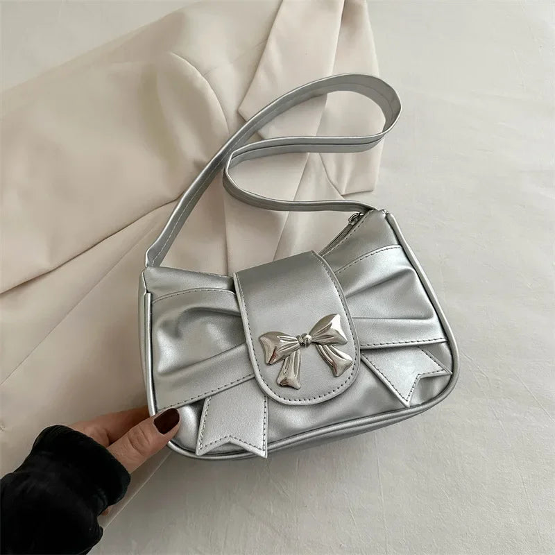 Women’s Casual Bow Shoulder Bag Stylish Underarm Handbag for Daily