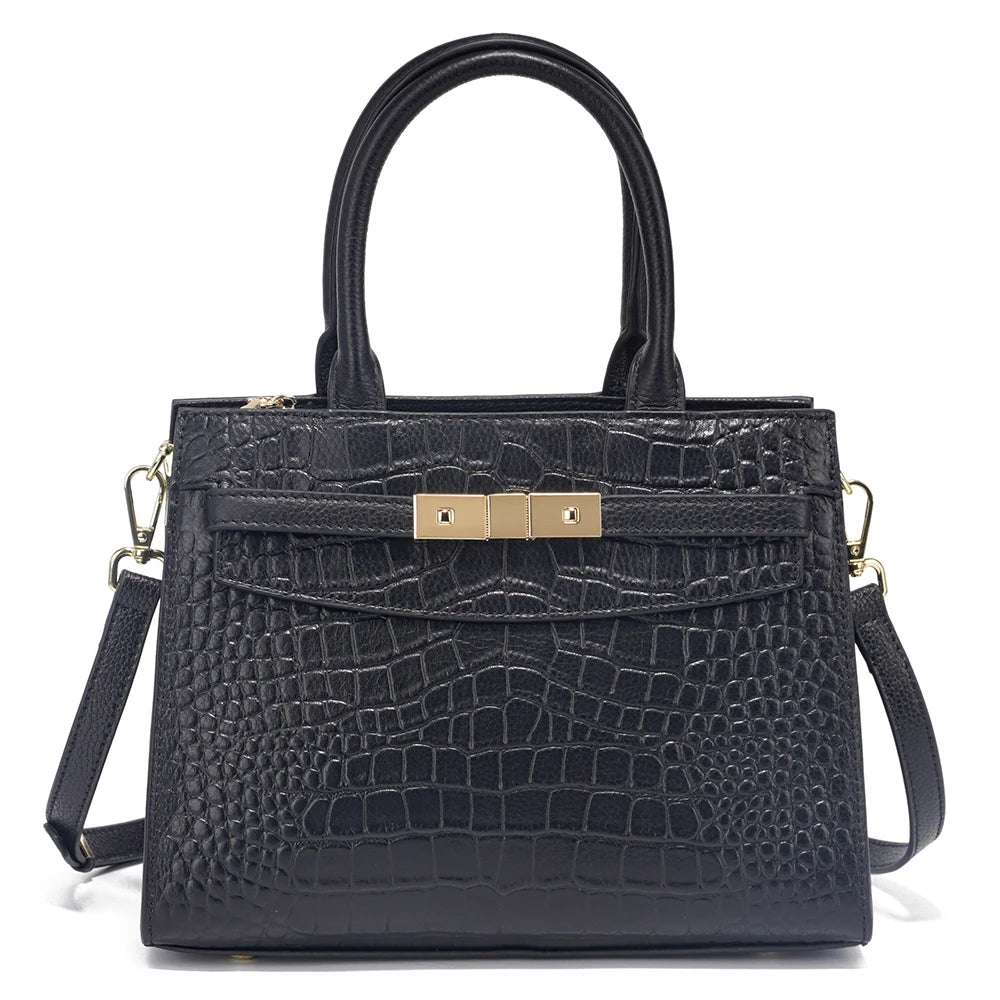 Women’s Elegant Leather Top-Handle Bag – Genuine Cowhide Crossbody