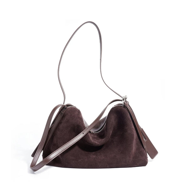 Women's Retro Cowhide Leather Underarm Bag – Large Capacity Zipper Shoulder & Tote Handbag