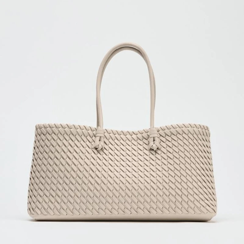 Women’s Woven Shopper Bag – Stylish Elongated Tote for Daily Use