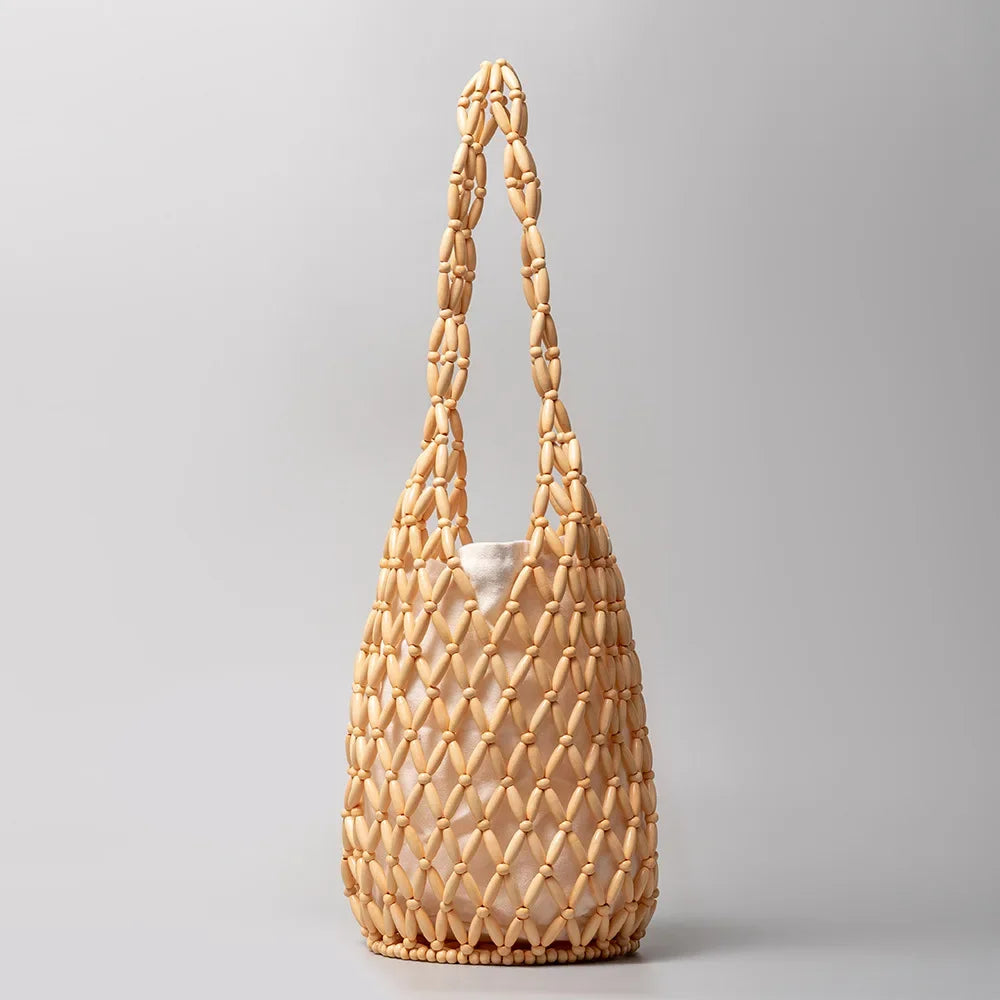 Women’s Summer Woven Tote Bucket Shoulder Bag for Beach & Casual Use
