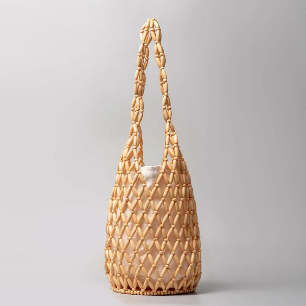 Women’s Summer Woven Tote Bucket Shoulder Bag for Beach & Casual Use