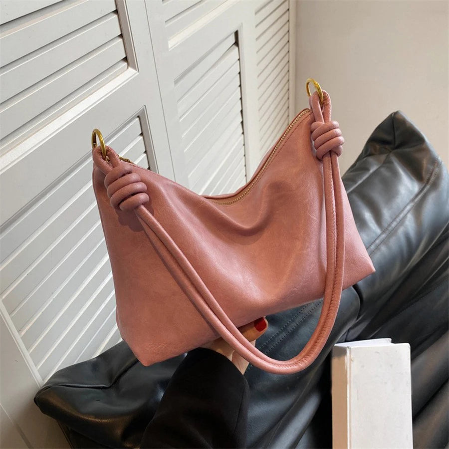 Women’s High-End Soft Leather Bag Stylish Single Shoulder and Crossbody with Wide Geometric Strap