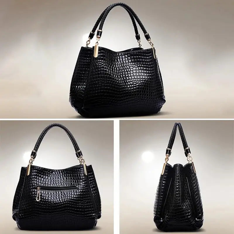 Women’s Crocodile Print Tote – Elegant Large Capacity Shoulder Bag