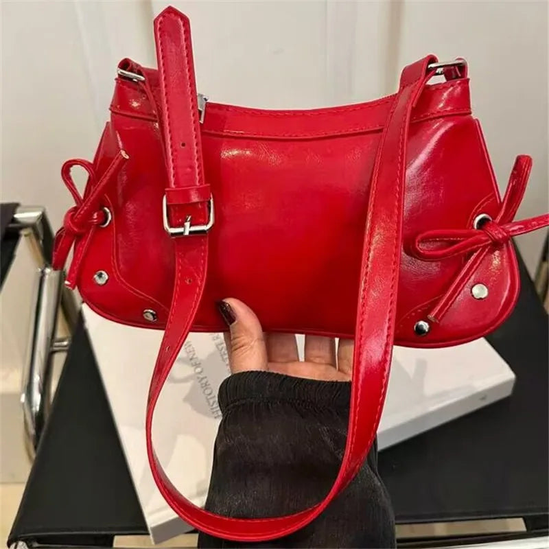 Women’s Versatile Bow Shoulder Bag European & American Style, Soft Leather Handbag