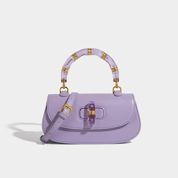 Women's Luxury Leather Clutch Bag – Bamboo Handle, Retro Exquisite Design