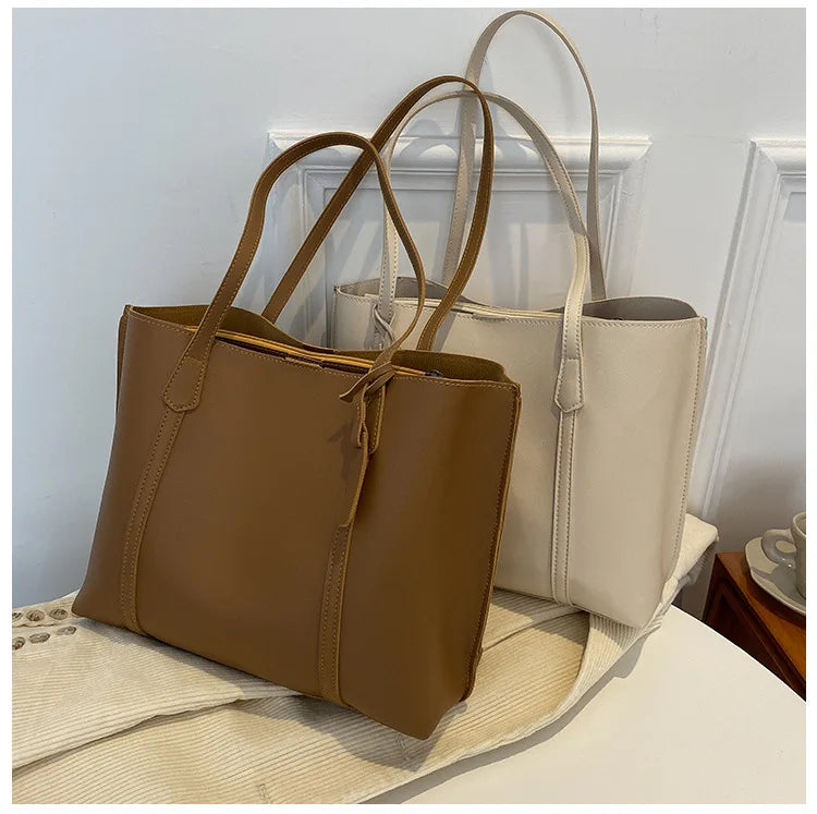 Women’s Large Capacity Soft Leather Tote Bag, Casual and Versatile Shoulder Handbag