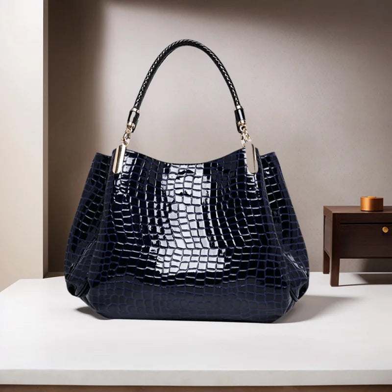 Women’s Chic Croco Shoulder Bag – Stylish Bright Finish Tote
