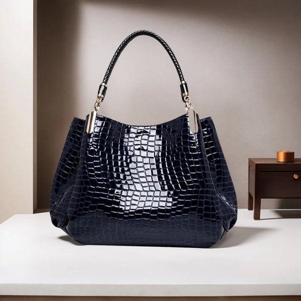 Women’s Chic Croco Shoulder Bag – Stylish Bright Finish Tote