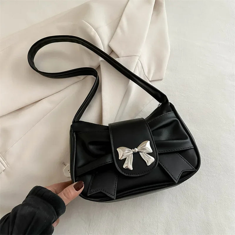 Women’s Casual Bow Shoulder Bag Stylish Underarm Handbag for Daily