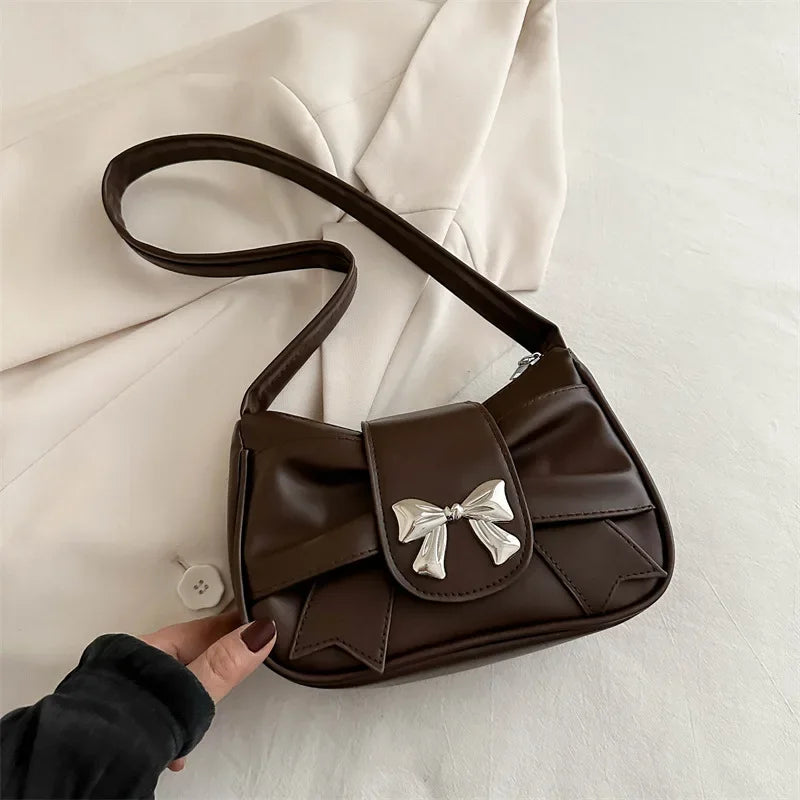 Women’s Casual Bow Shoulder Bag Stylish Underarm Handbag for Daily