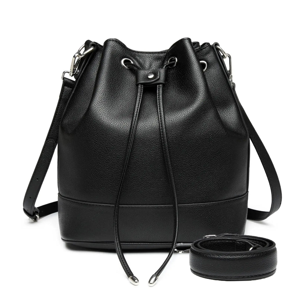 Women’s Leather Bucket Bag – Medium Drawstring Crossbody Tote & Hobo Handbag with 2 Shoulder Straps