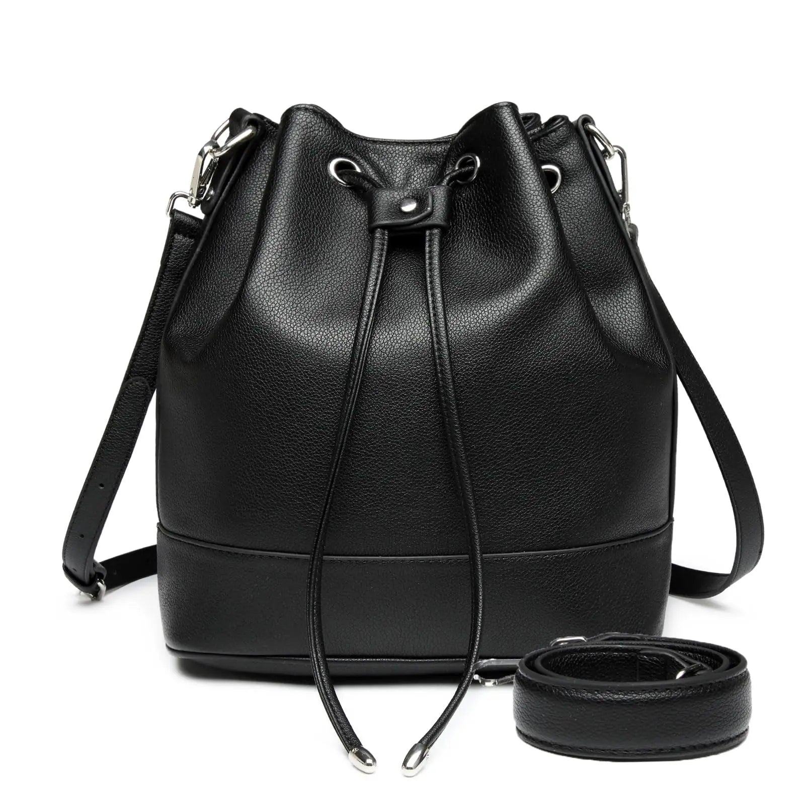 Women’s Leather Bucket Bag – Medium Drawstring Crossbody Tote & Hobo Handbag with 2 Shoulder Straps
