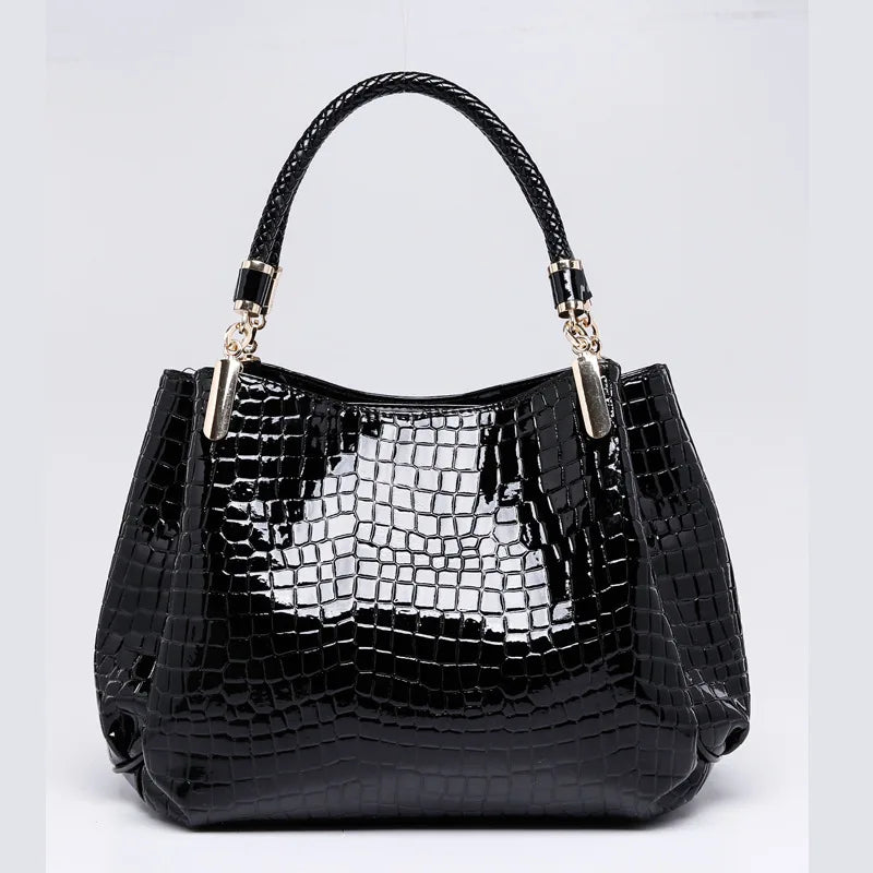 Women’s Chic Croco Shoulder Bag – Stylish Bright Finish Tote