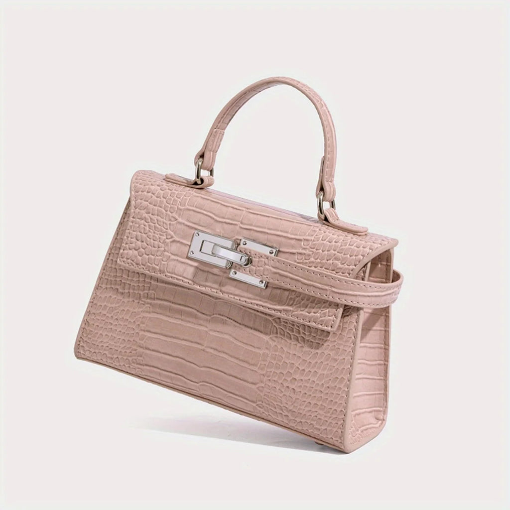 Women's Crocodile Leather Shoulder Bag – Elegant Pink Handbag