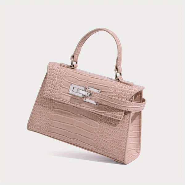 Women's Crocodile Leather Shoulder Bag – Elegant Pink Handbag