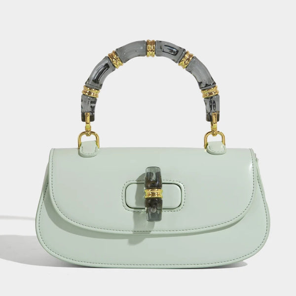 Women’s Classic Baguette Saddle Bag – Leather Shoulder Bag with Acrylic Top Handle