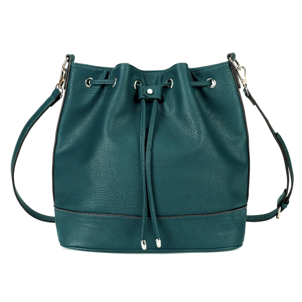 Women’s Leather Bucket Bag – Medium Drawstring Crossbody Tote & Hobo Handbag with 2 Shoulder Straps