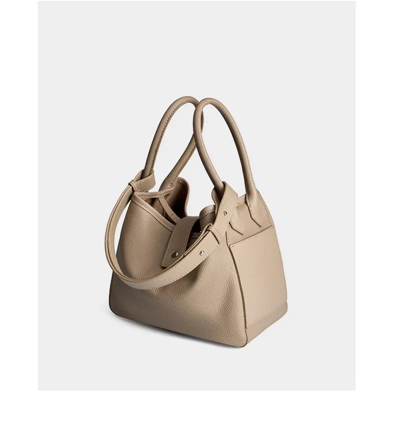 Women’s Cowhide Vegetable Basket Bag – Niche Design Soft Leather Shoulder Commuter Handbag