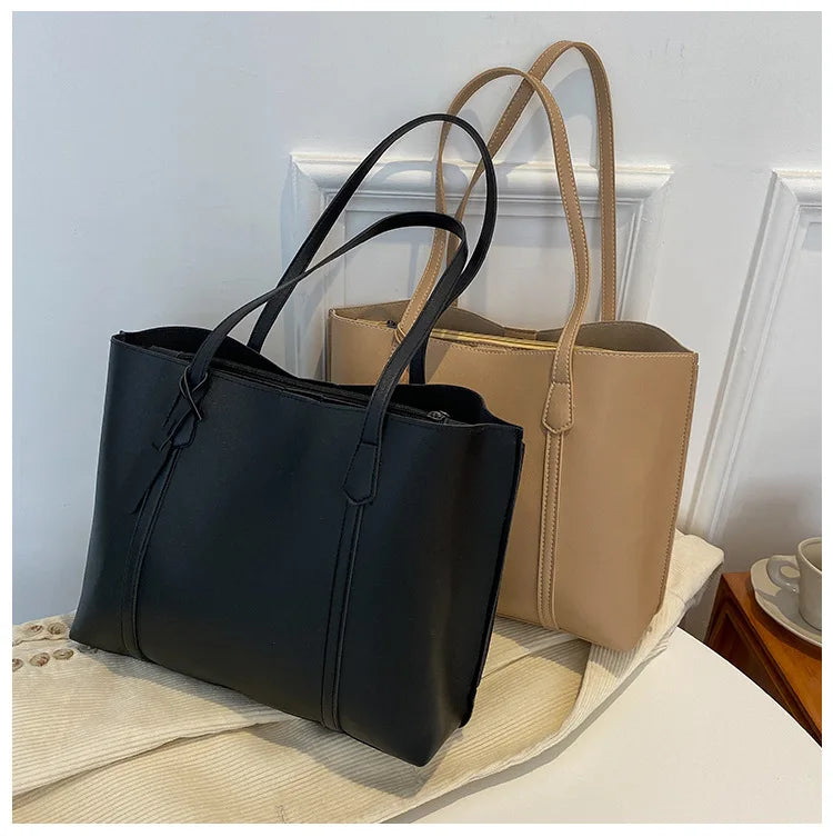 Women’s Large Capacity Soft Leather Tote Bag, Casual and Versatile Shoulder Handbag