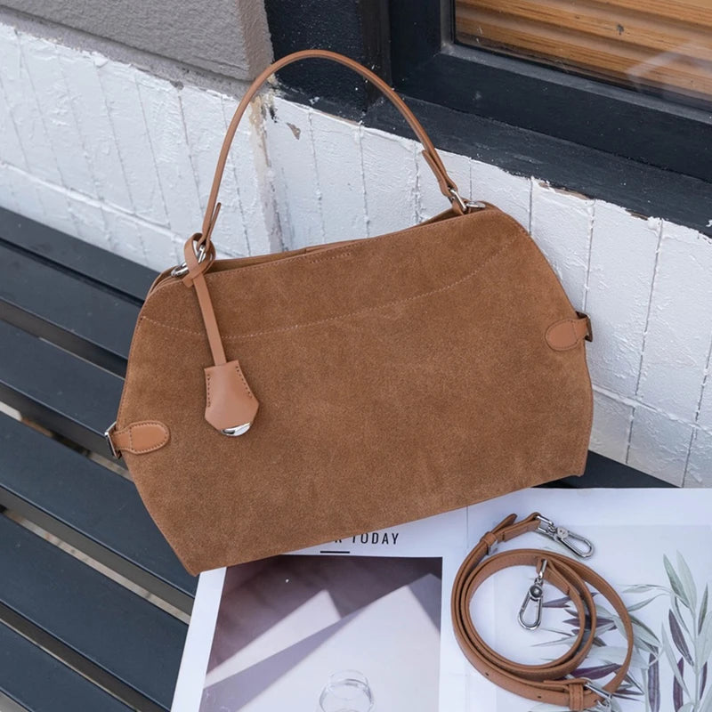 Women’s Designer Shell Tote Genuine Leather and Suede Shoulder Bag