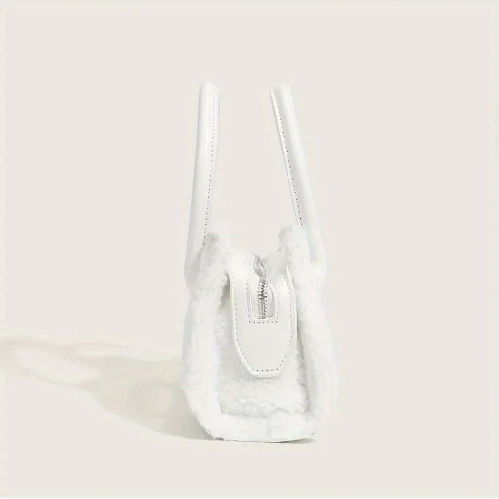 Women’s Plush Handbag – Portable White Luxury Shoulder & Crossbody Bag