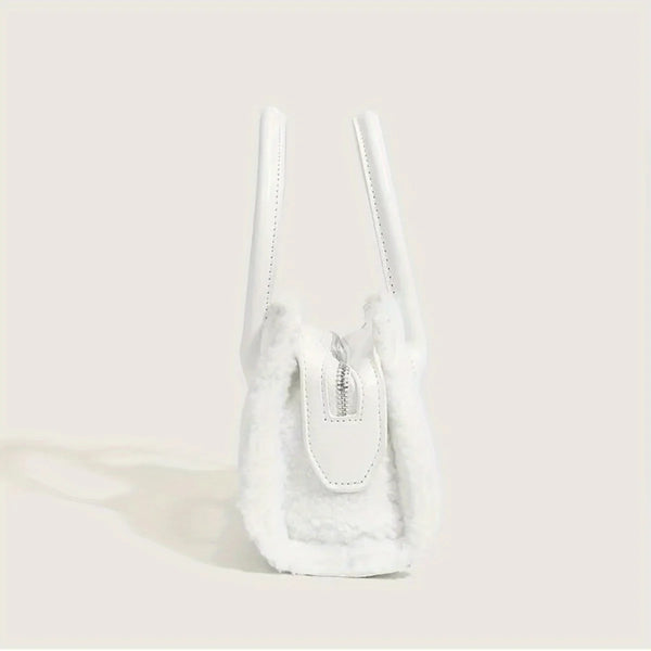 Women’s Plush Handbag – Portable White Luxury Shoulder & Crossbody Bag