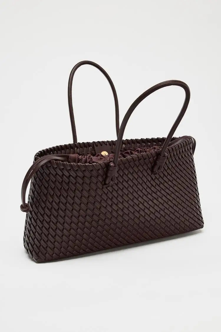 Women’s Woven Shopper Bag – Stylish Elongated Tote for Daily Use